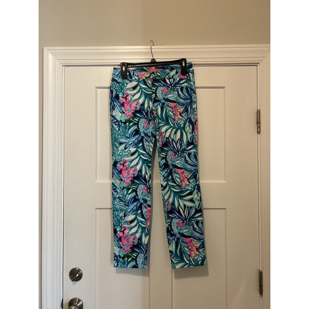 New Lilly Pulitzer Kelly Ankle Pant, Maldives Green Floral Size 2 Preppy Beach